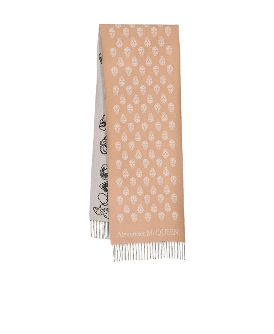 Alexander Mcqueen Skull-intarsia Wool Scarf In Nude