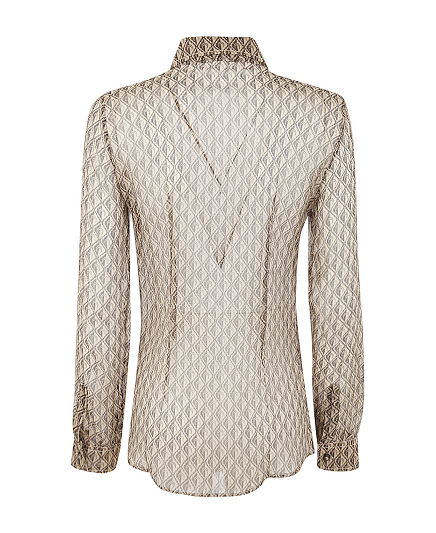Marine Serre Moon Diamant Silk Crepon Button Up Blouse In Nude