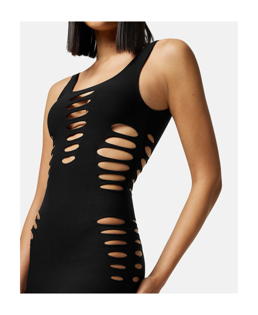 Versace Microfibre Beach Cover-up With All-over Cut-outs In Black