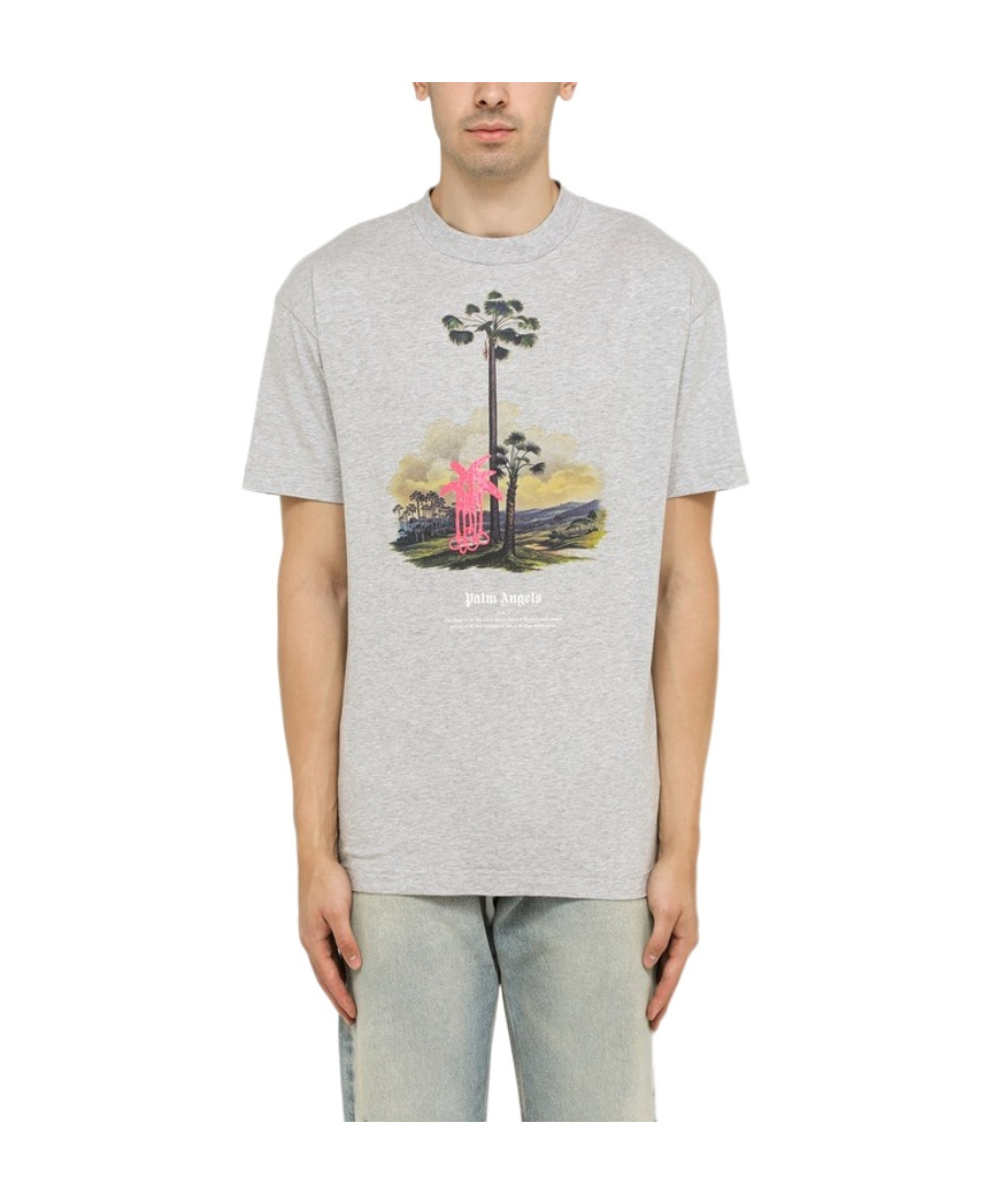 Palm Angels Douby Lost In Amazonia T-shirt With Embossed Print In White