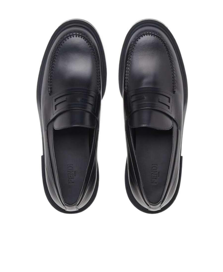 Fendi Frame Slip-on Leather Loafers In Black