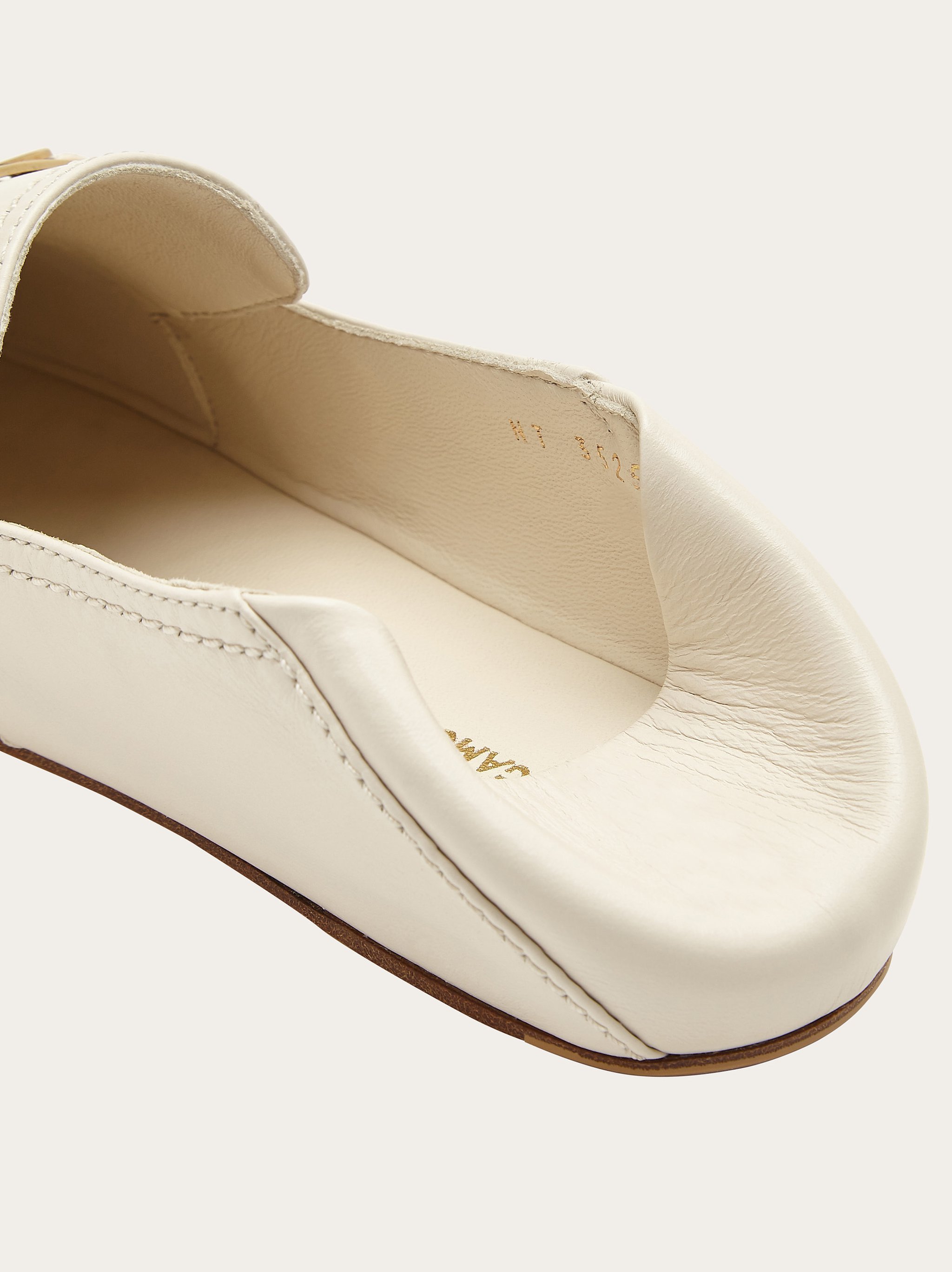 Ferragamo Ivory Leather Loafers With Gold-tone Hardware In White