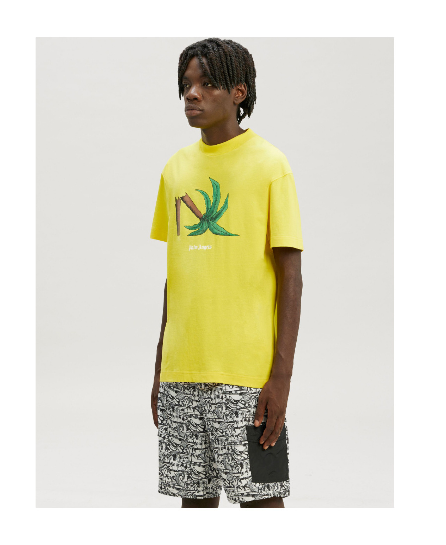 Palm Angels Broken Palm Print T-shirt In Yellow
