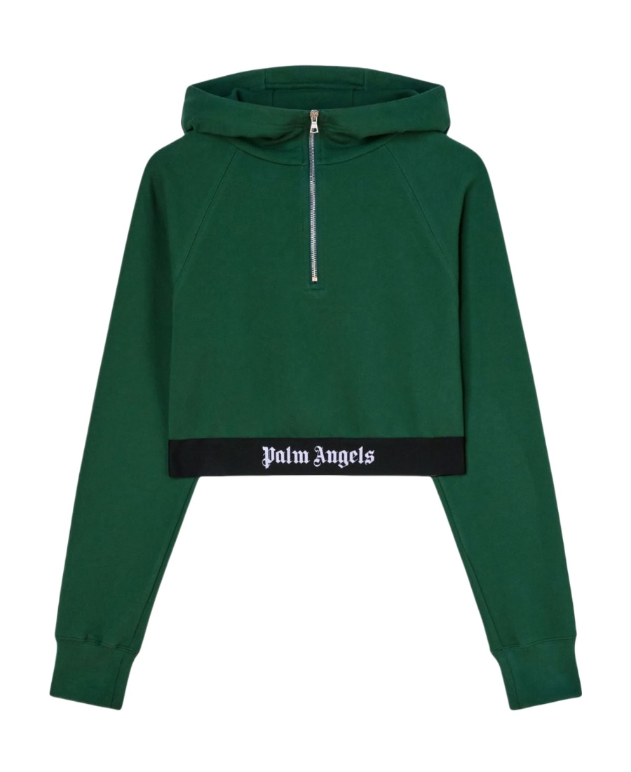 Palm Angels Logo-tape Cropped Hoodie In Green