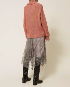 Twinset Lace Asymmetric Midi Skirt In Gray