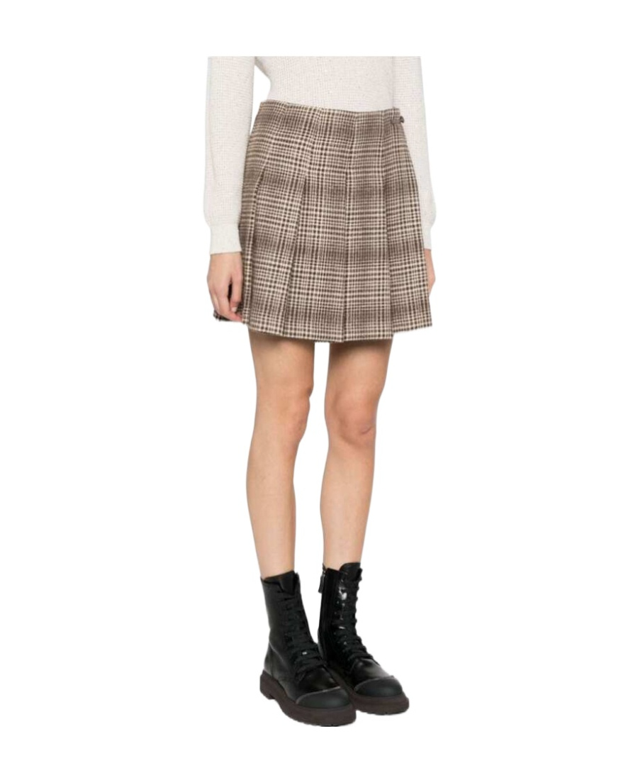 Brunello Cucinelli Houndstooth-pattern High-waist Skirt In Nude