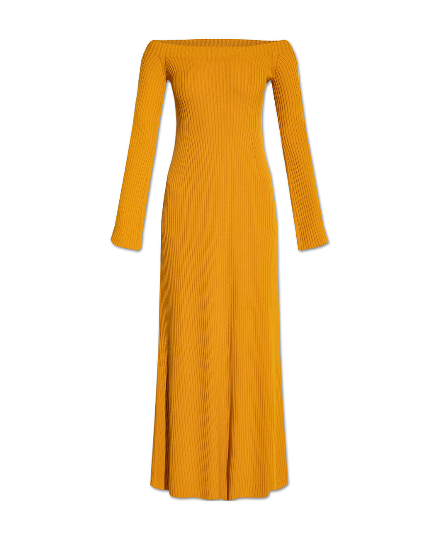 Chloé Off-shoulder Ribbed Maxi Dress In Orange