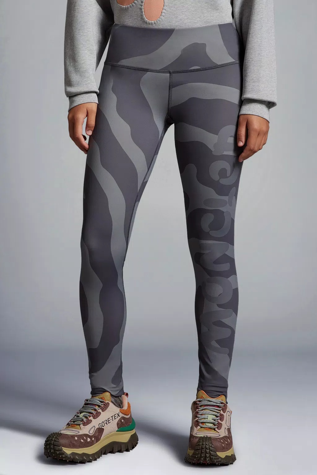 Moncler Printed Leggings Gray In Gray