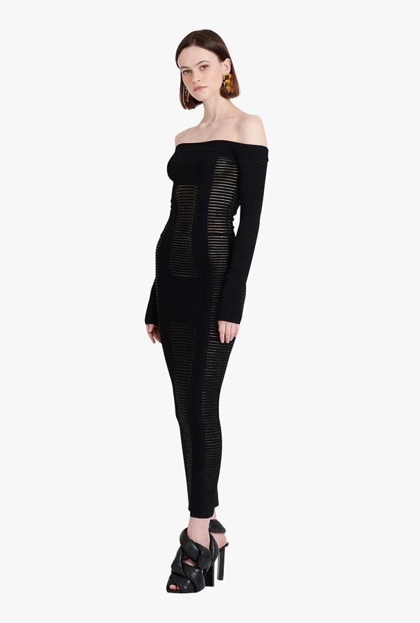 Balmain Black Viscose Midi Dress In Black