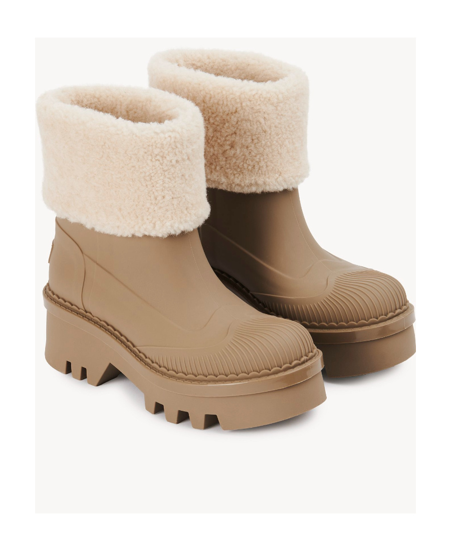 Chloé Bottines Raina Femme Brun Taille 35 100% Polyuréthane Thermoplastique, Ovis Aries Aries Fur, Farmed, In Nude
