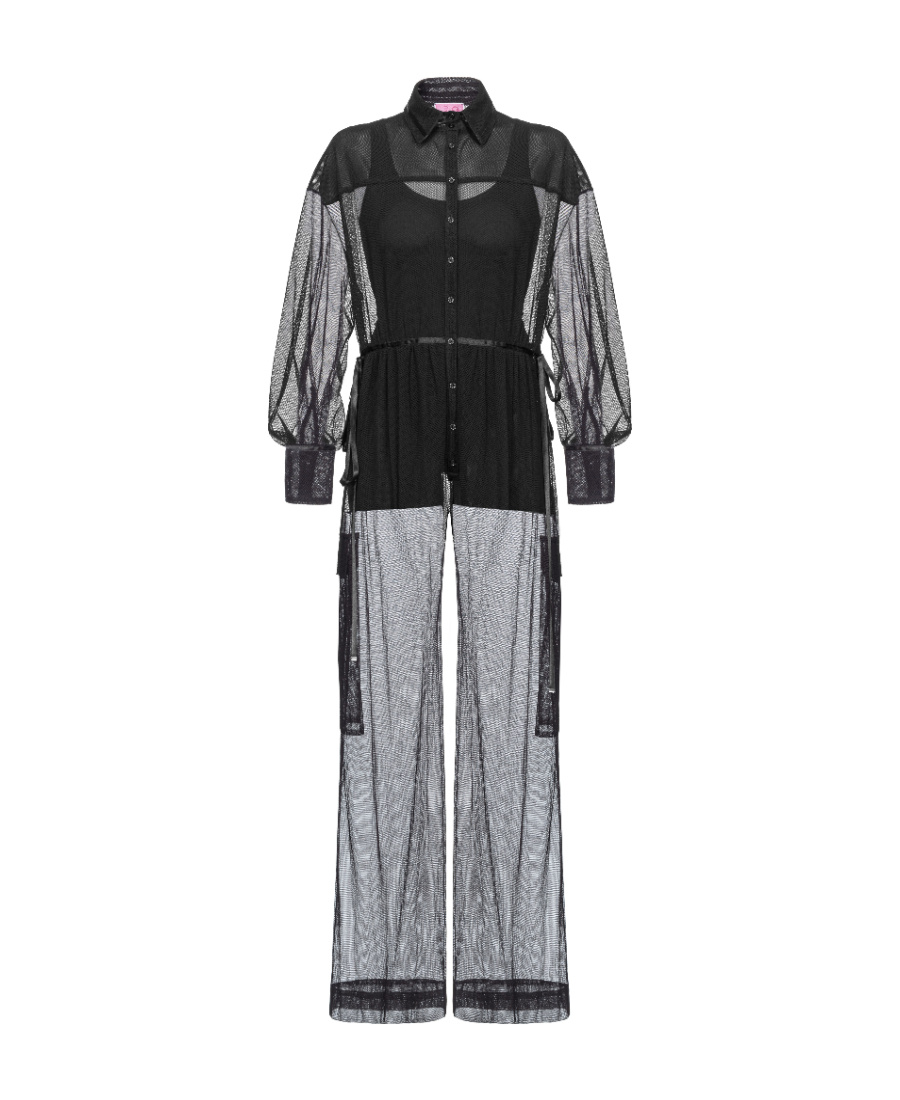 Pinko Reimagine Tulle Cargo Jumpsuit By Patrick Mcdowell In Black
