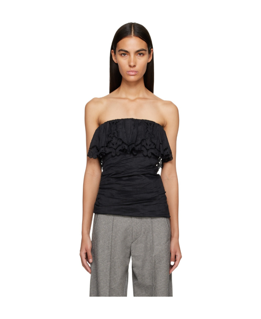 Isabel Marant Sleeveless Top With Ruffle Neckline And Detailing In Black