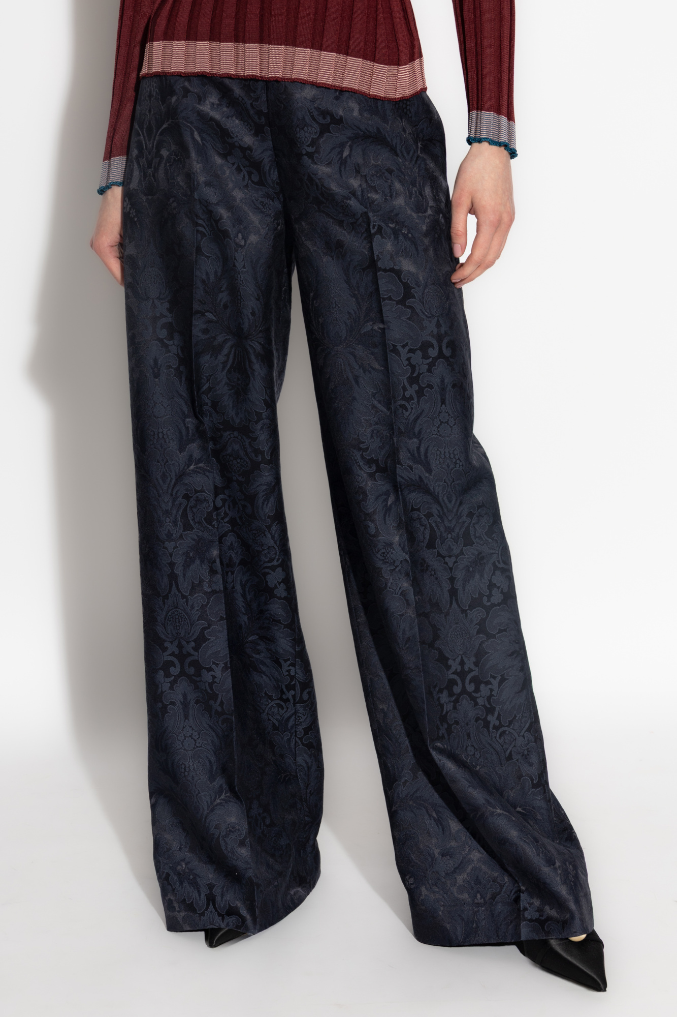 Etro Damask-pattern Straight Trousers In Black