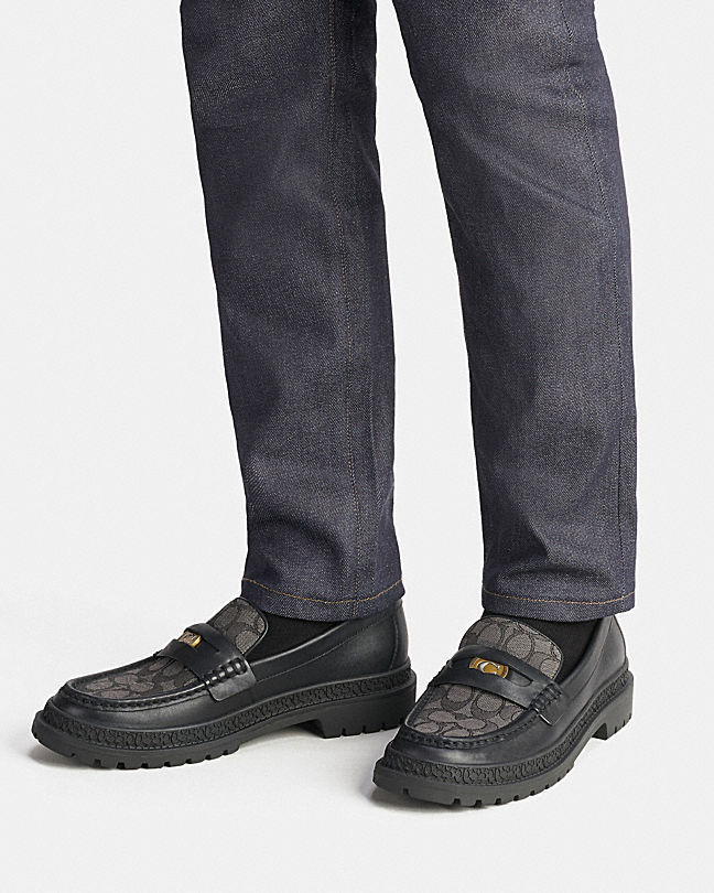 Coach Monogram Jacquard Loafers In Black