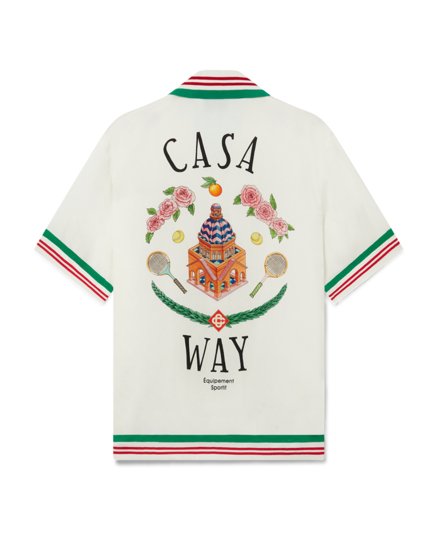 Casablanca Silk Shirt With Graphic Print And Striped Trim In White