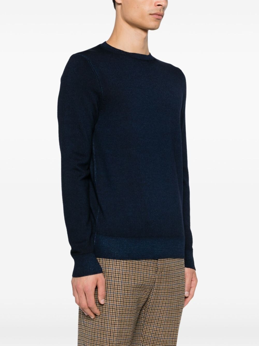 Malo Wool Crewneck Sweater With Ribbed Cuffs In Black