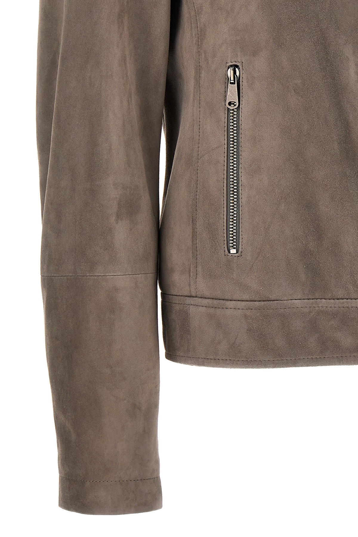 Brunello Cucinelli Suede Zip-up Biker Jacket In Gray