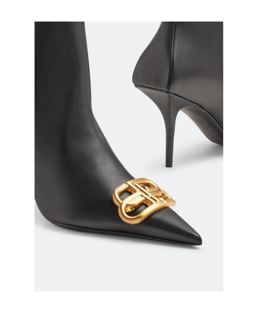 Balenciaga Black Leather Square Knife Ankle Boots In Black