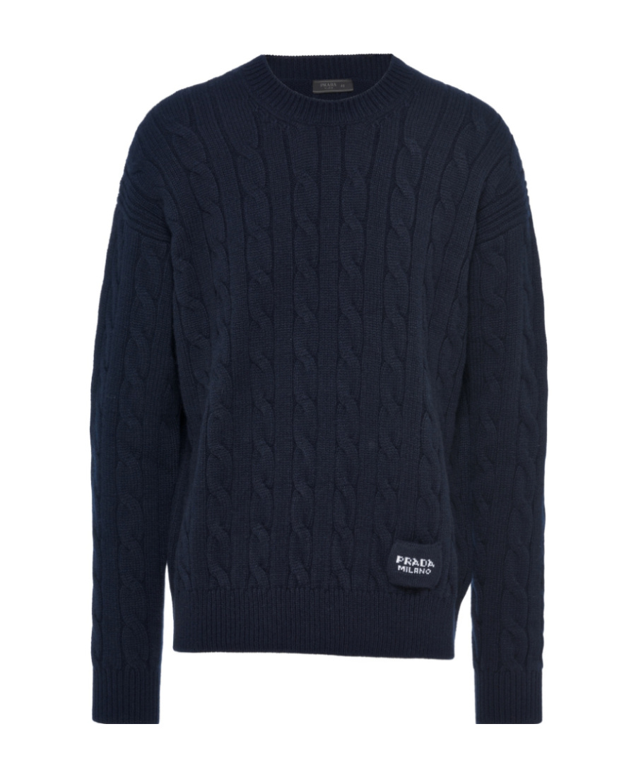Prada Cable-knit Cashmere Sweater In Blue