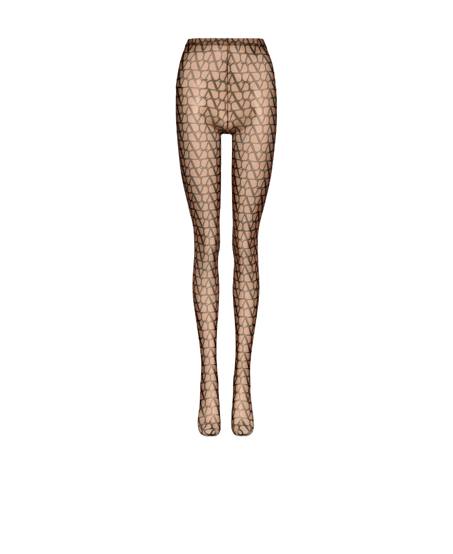 Valentino Logo-print Tights In Brown