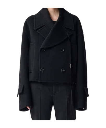 Ann Demeulemeester Double Breasted High Comfort Short Caban Bea In Black