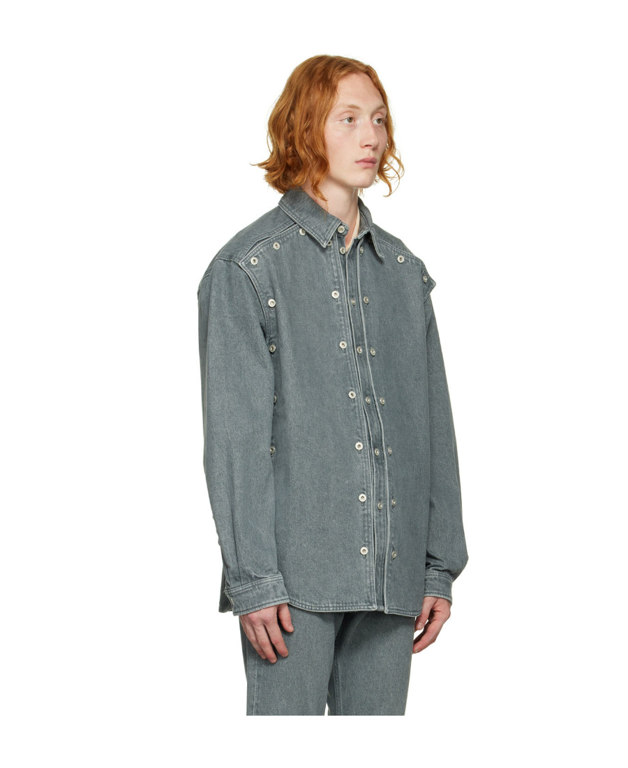 Y/project Classic Button Panel Denim Shirt In Gray