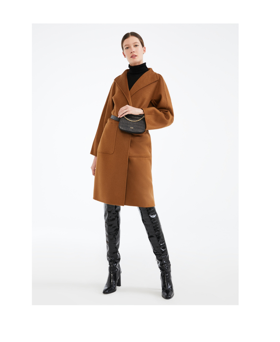 Max Mara Vertical Collar Double-sided Cashmere Coat In Brown