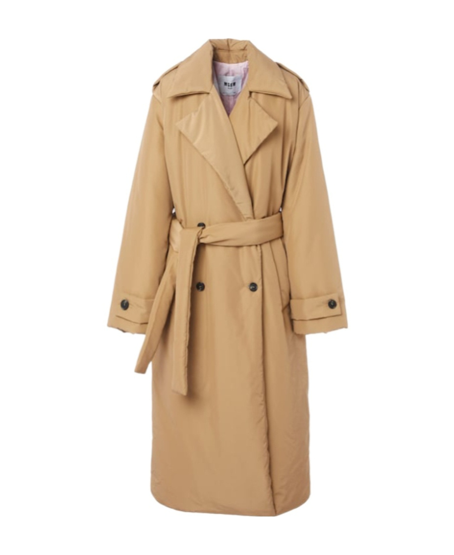 Msgm Padded Trench Coat In Neutral