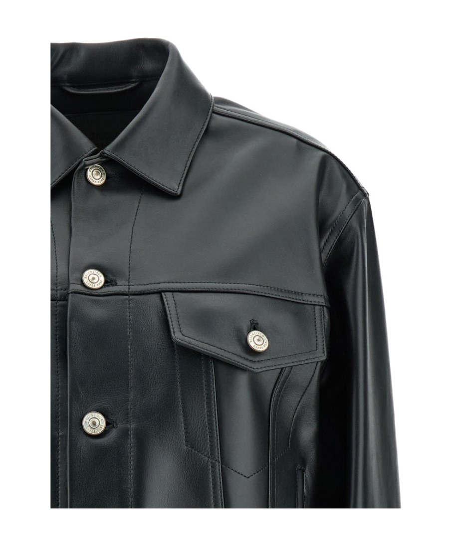 Balenciaga Black Cropped Jacket With Silver-tone Branded Buttons In Super Smooth Leather Woman In Black