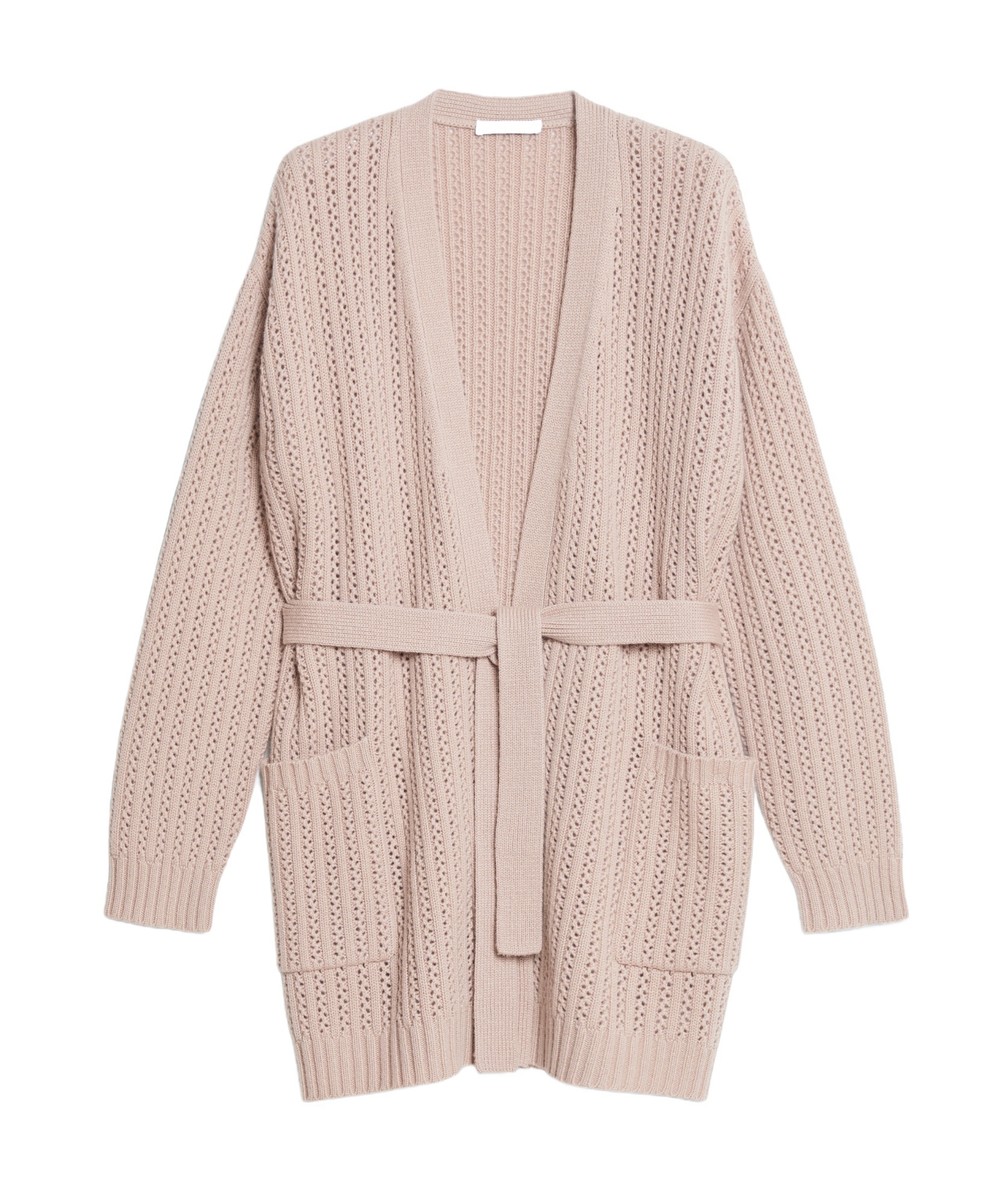 Shop Max Mara Balzac Belted Long-sleeved Cardigan In Nude
