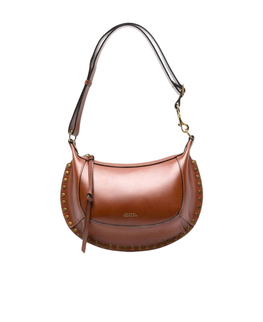 Isabel Marant Moon Calfskin Shoulder Bag With Gold Stud In Brown