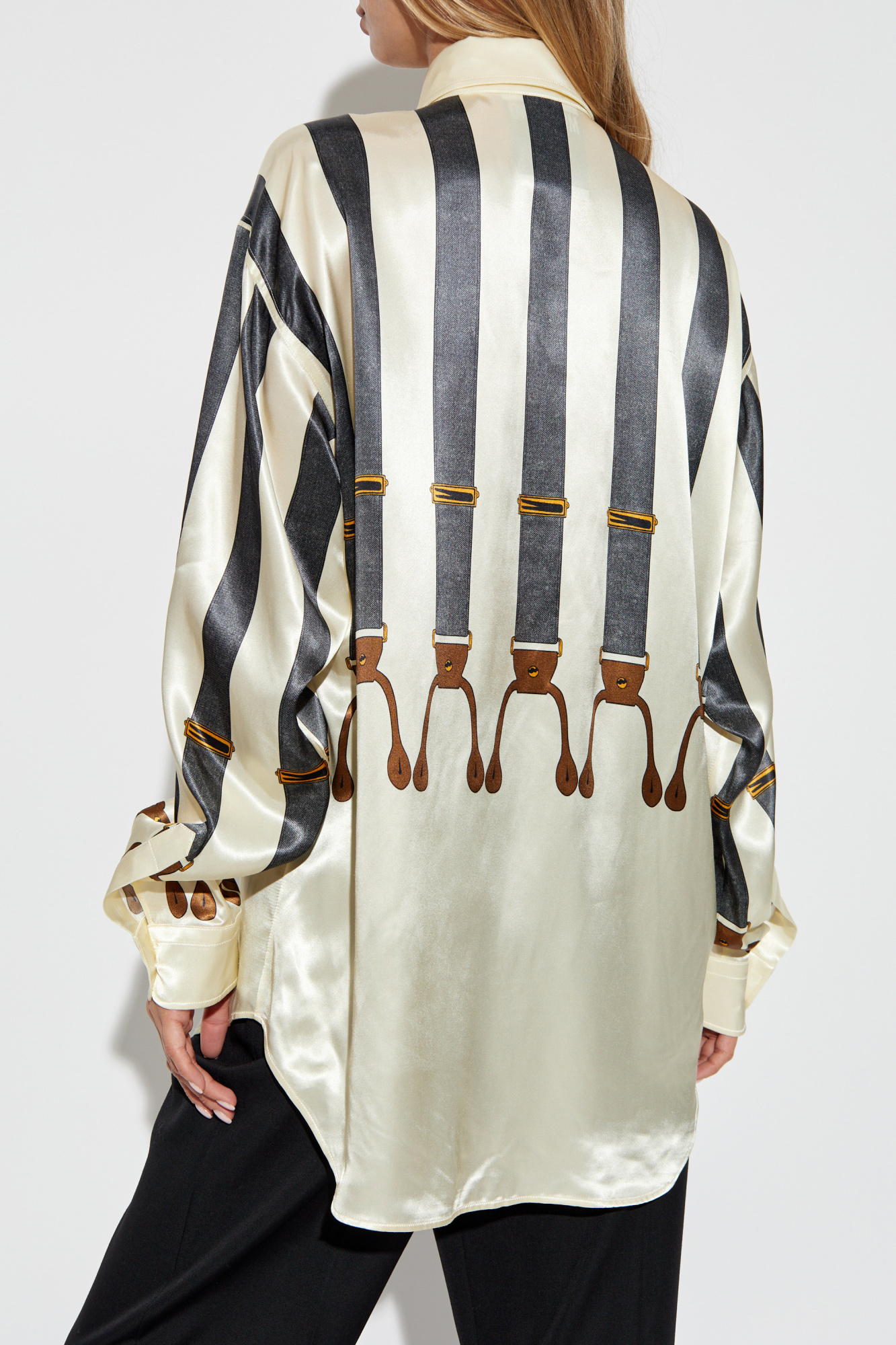Moschino Shirt In Satin Suspenders Print In White