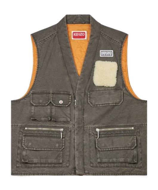 Kenzo Mens V-neck Embroidered-branding Regular-fit Cotton Gilet Taupe In Green