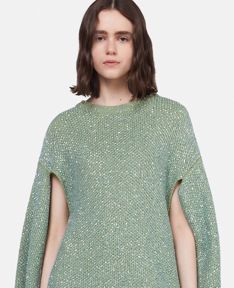 Shop Stella Mccartney Sequinned Knitted Cape Dress In Green