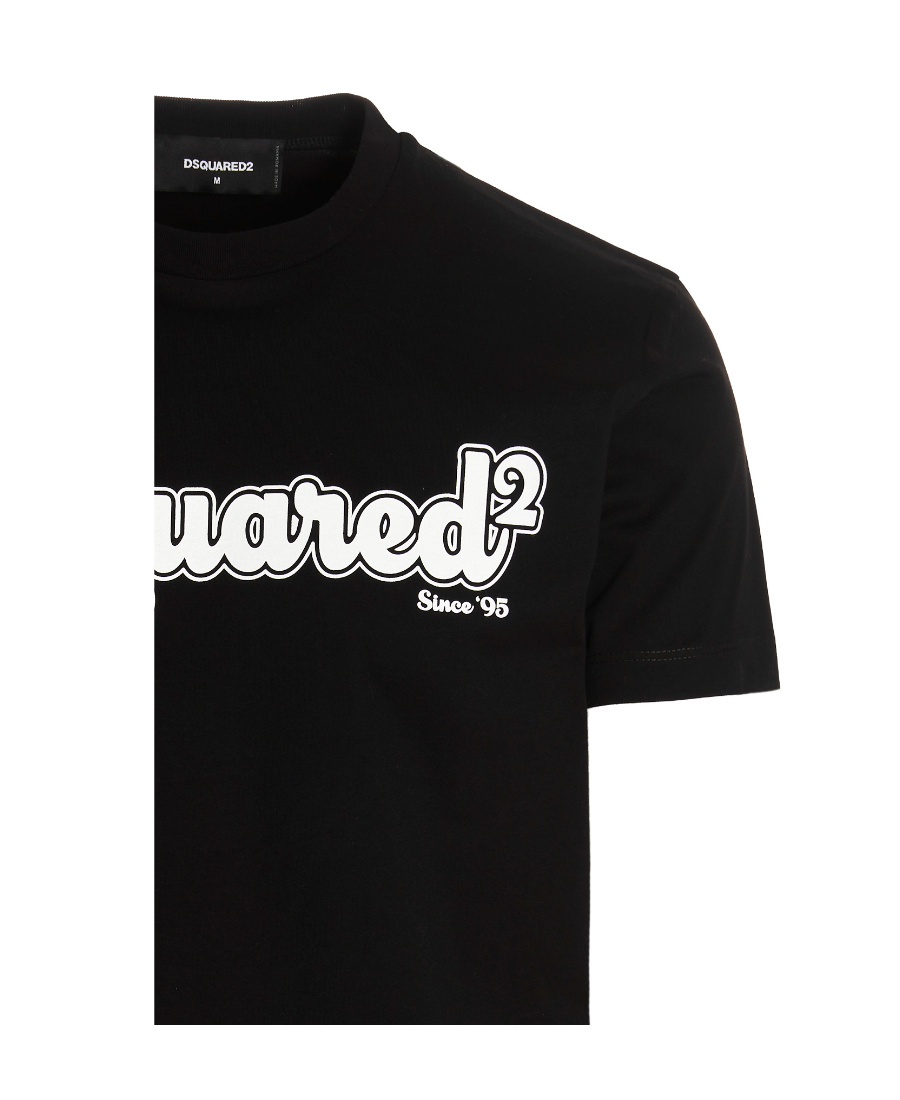 Dsquared2 Black Cotton T-shirt With Logo Print D-squared2 Man In Black