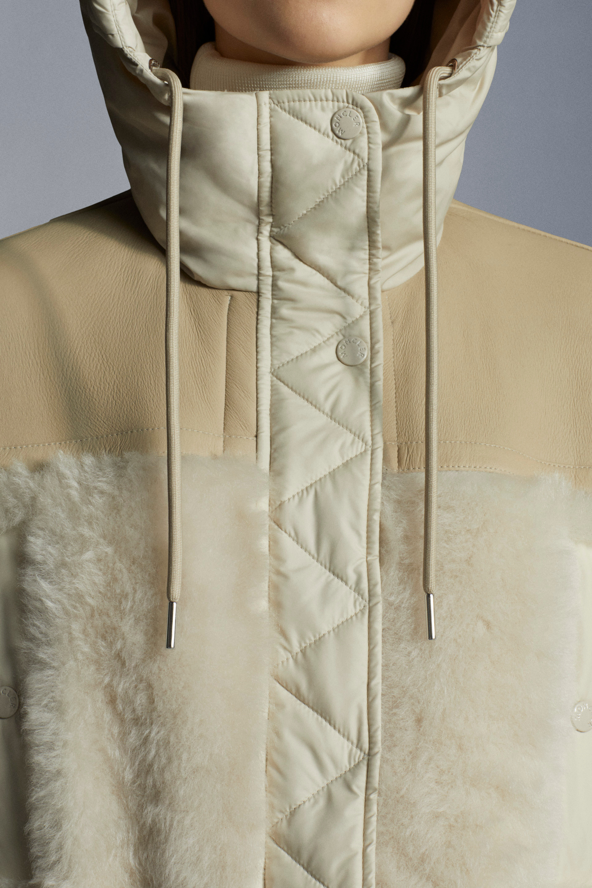 Moncler Logo Down Jacket In Nude