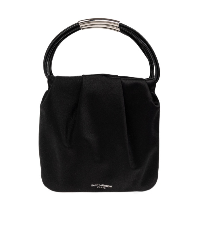 Saint Laurent Pochon Mini Top-handle Bag In Satin Silk In Black
