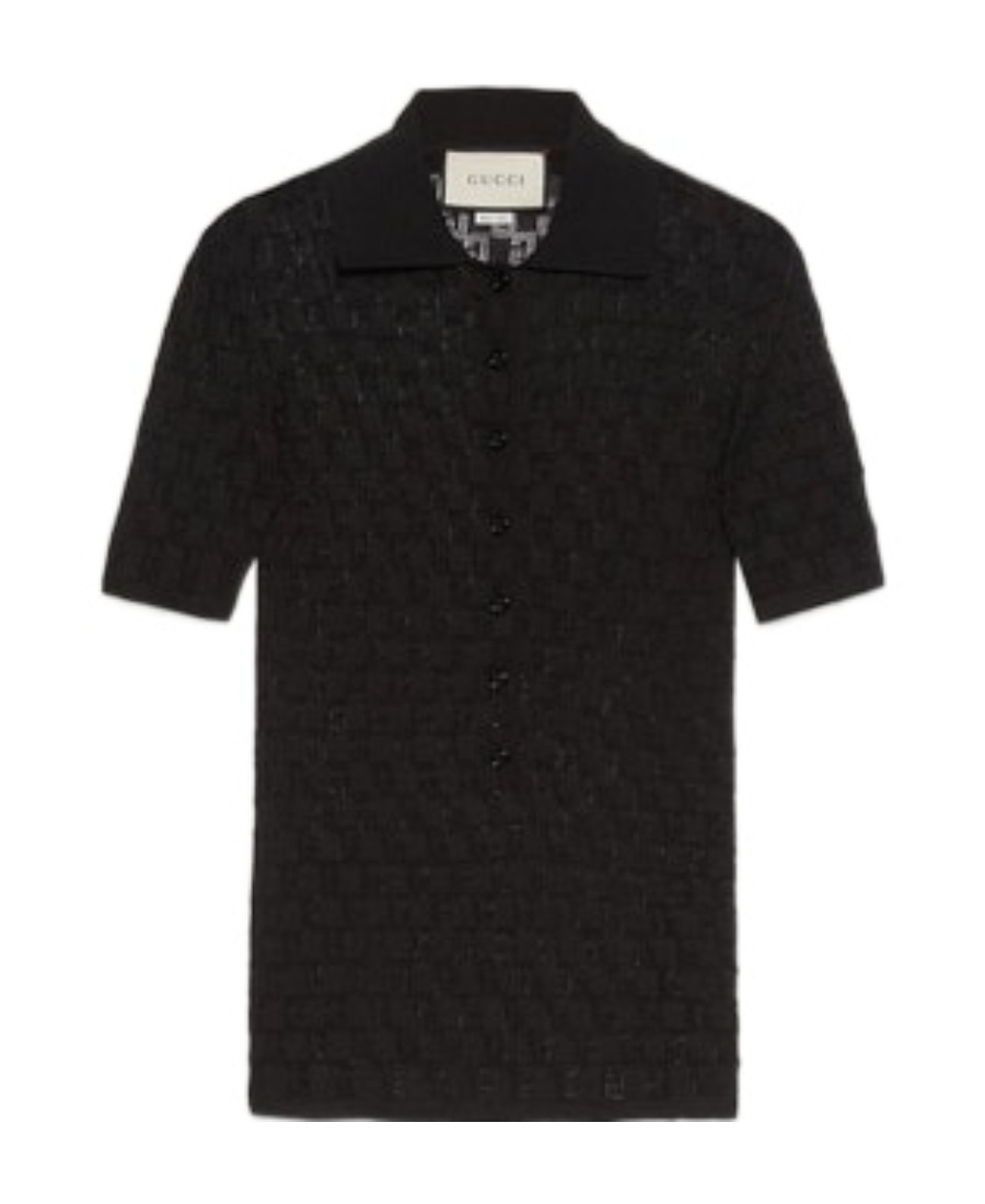 Gucci Monogram-pattern Silk-cotton Polo Shirt In Black