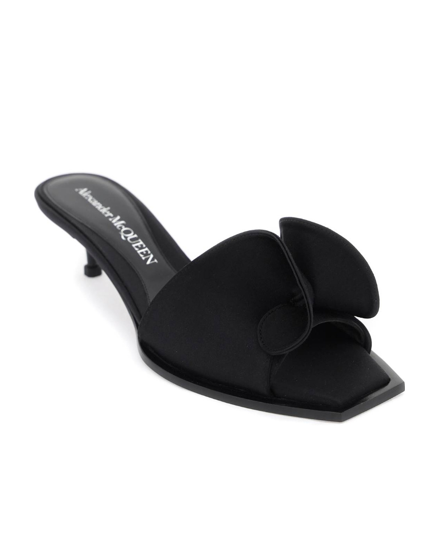 Shop Alexander Mcqueen Folded-detail Satin Mules In Black