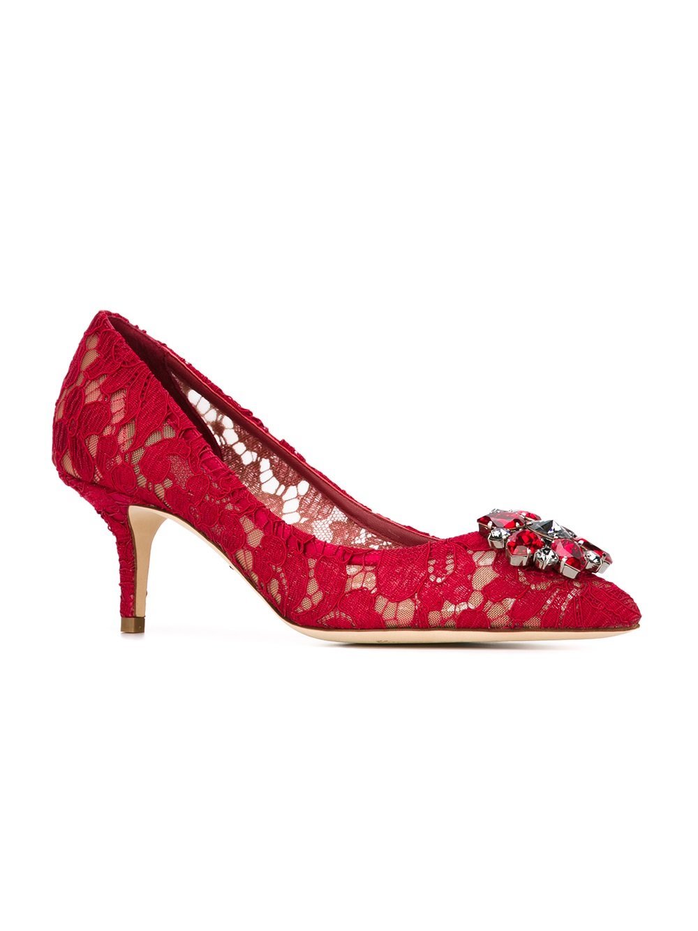 Dolce & Gabbana Dolce Gabbana Crystal-embellished Lace Pumps In Red