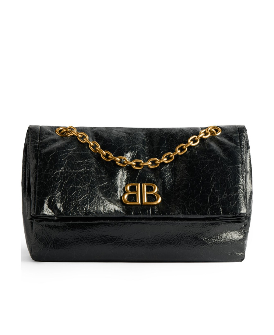 Balenciaga Black Leather Small Monaco Handbag With Chain In Black