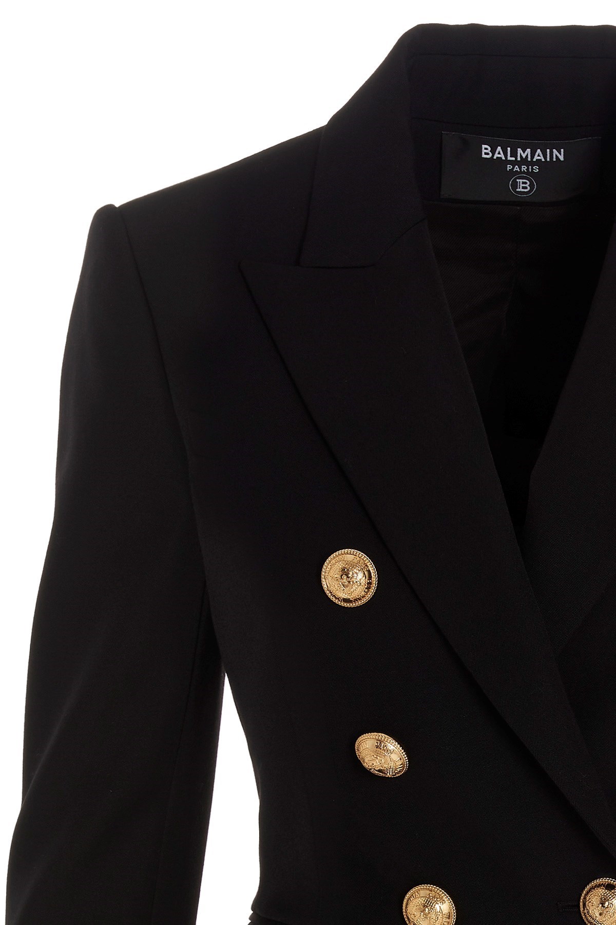 Balmain Black Double-breasted Jacket With Branded Buttons And Asymmetric Cut In Wool Woman In Black