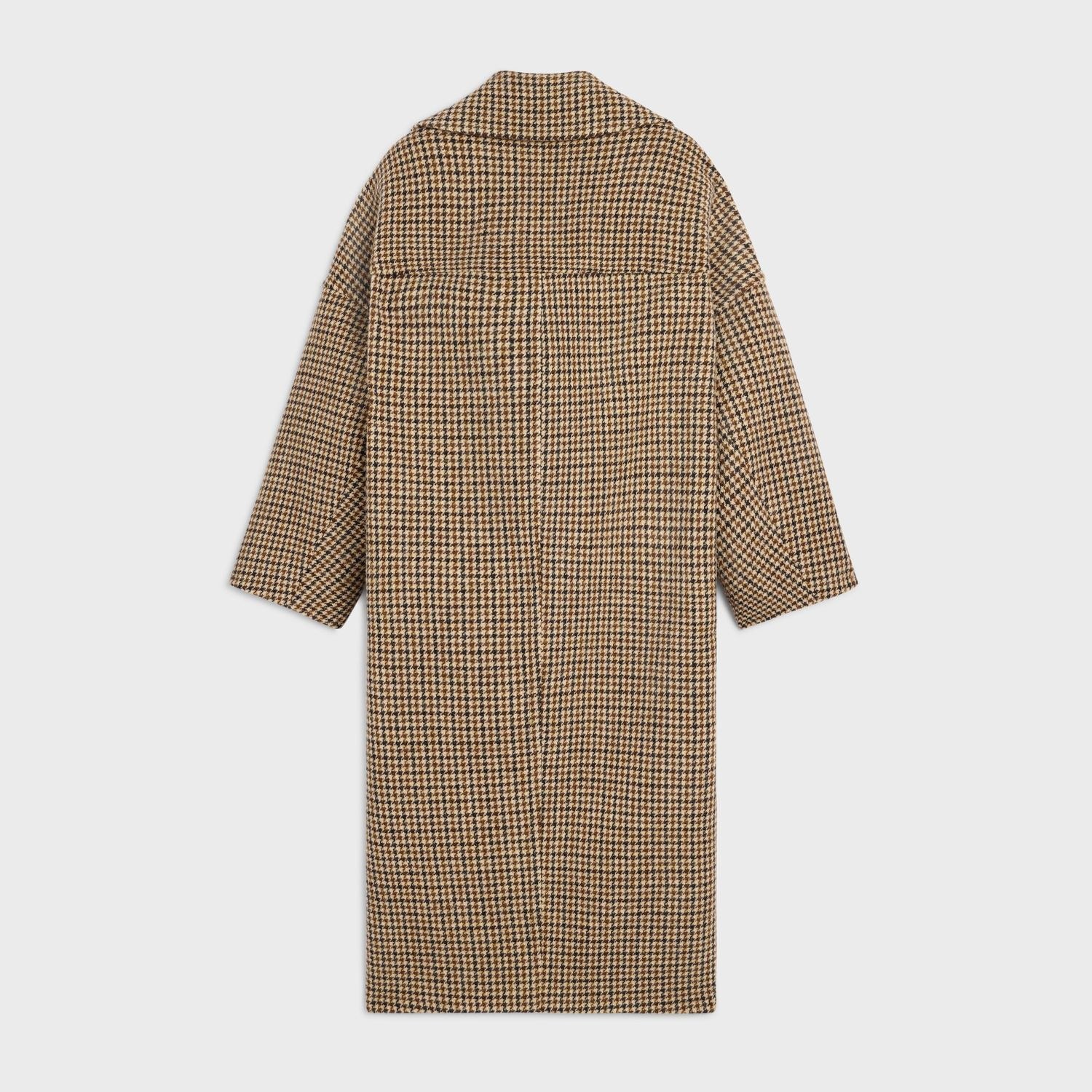 Celine Houndstooth Wool Coat In Brown