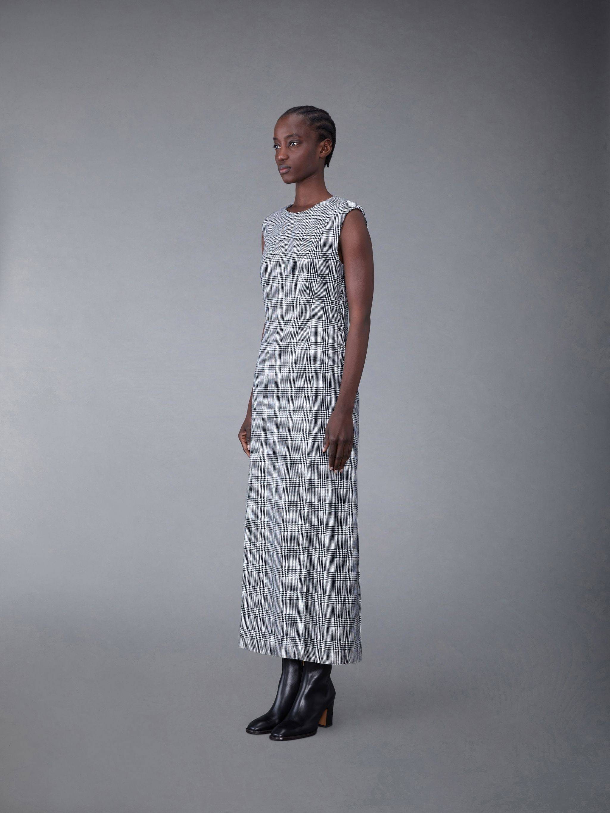 Thom Browne Sleeveless Split Wool Dress In Gray