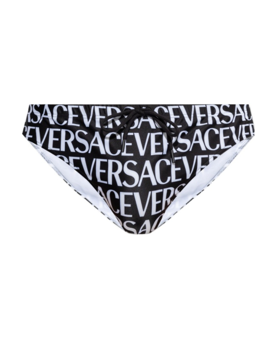 Versace Logo-print Drawstring Swimming Trunks In Black