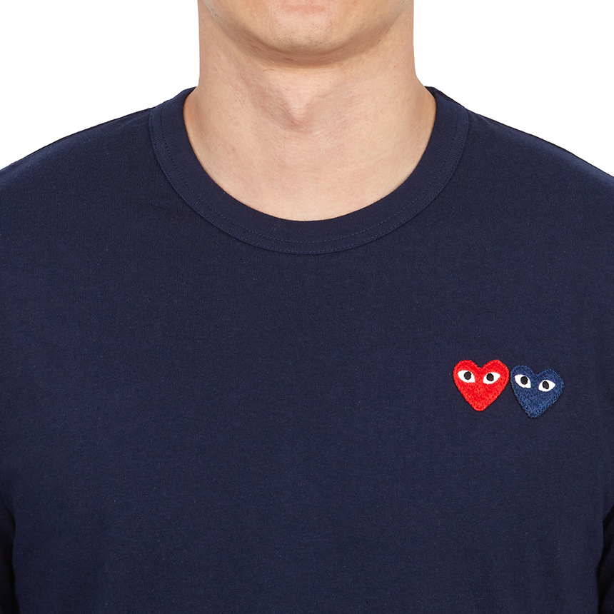 Comme Des Garçons Play Double Heart Patch Cotton Jersey T-shirt In Blue