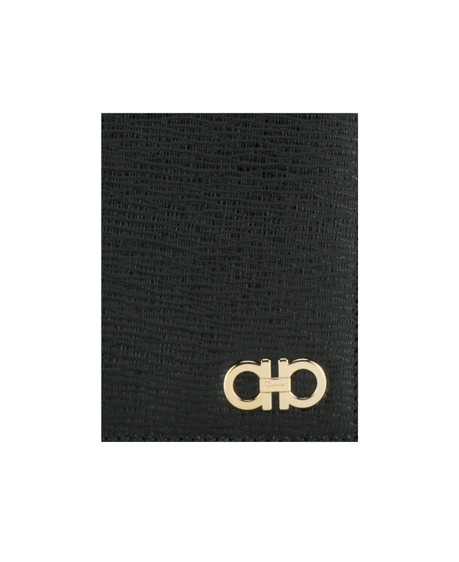 Ferragamo Black Hammered Calfskin Gancini Wallet In Black