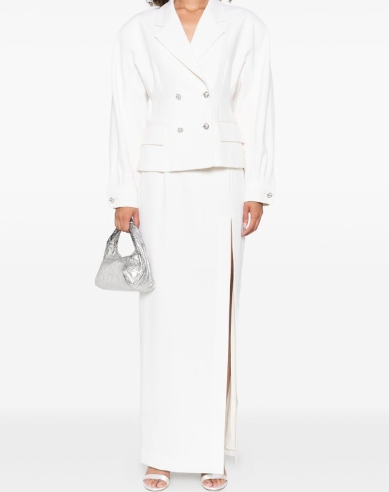 Alessandra Rich Split-front Midi Skirt In White