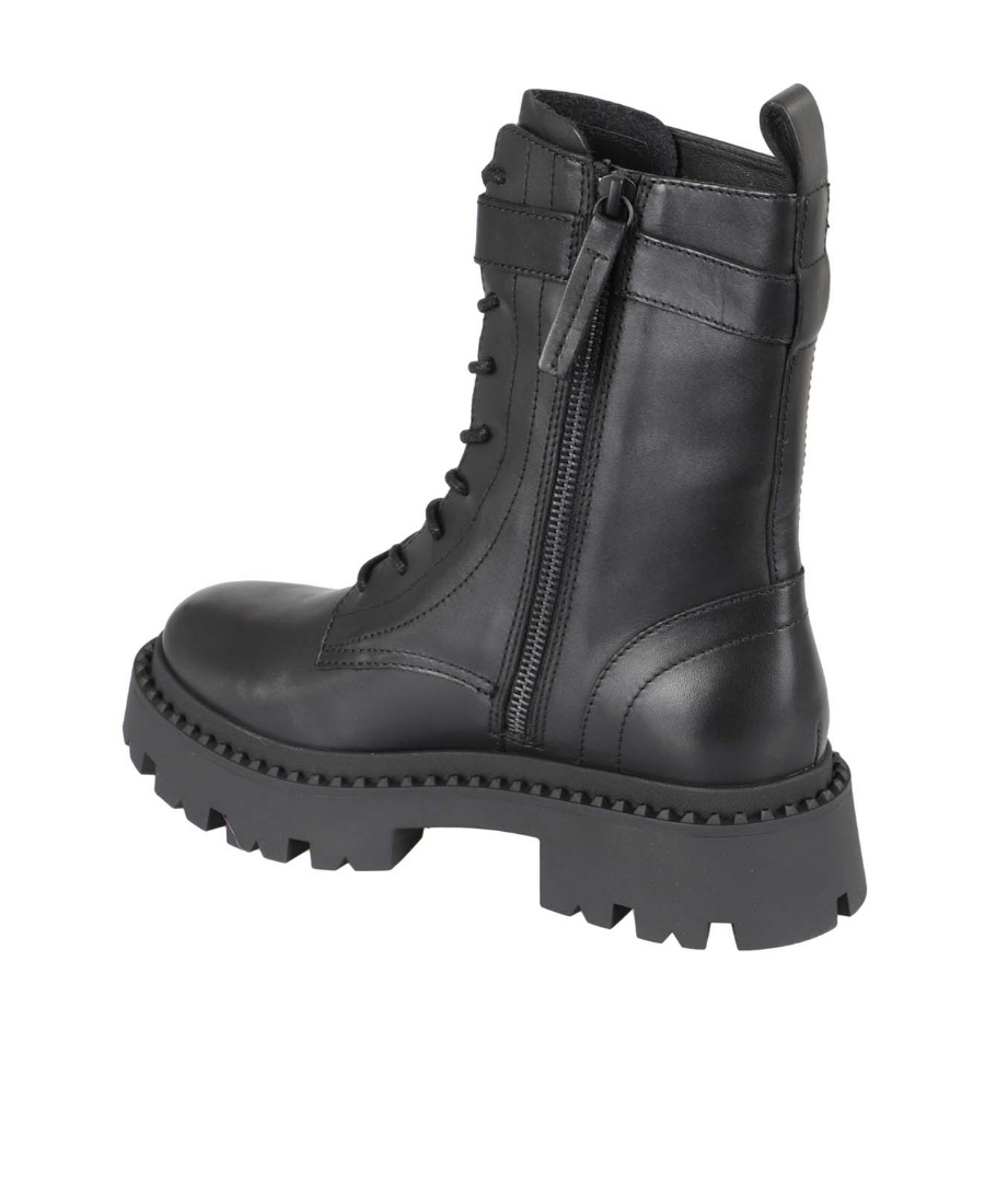 Ash Comboa Mustang Leather Ankle Boots In Black
