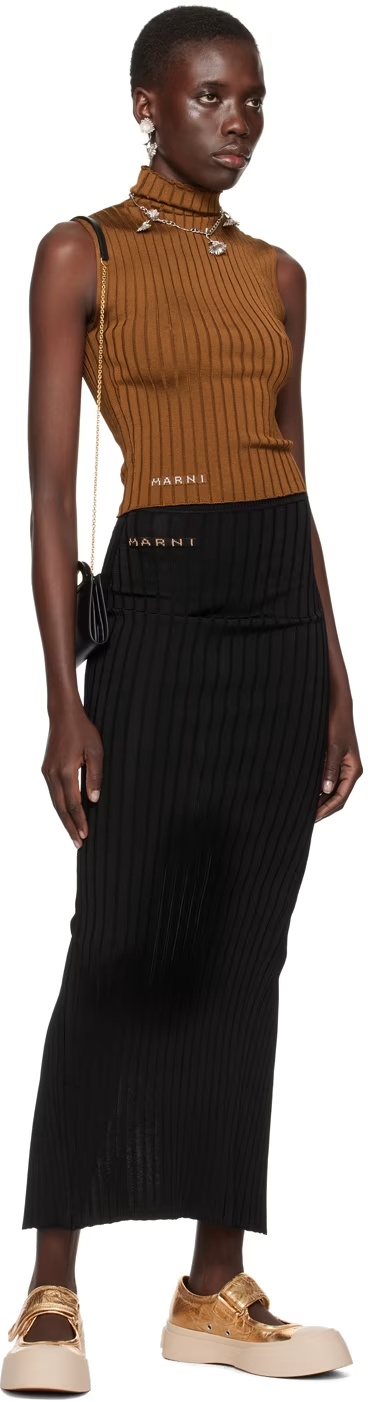 Marni Logo-jacquard Midi Skirt In Black